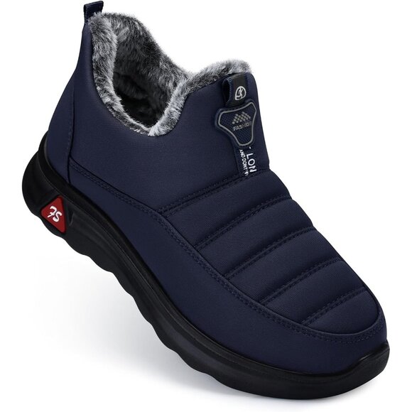〽️Women’s navyblue SHIBEVER Winter Fur Lined Waterproof Non-Slip Ankle Shoes